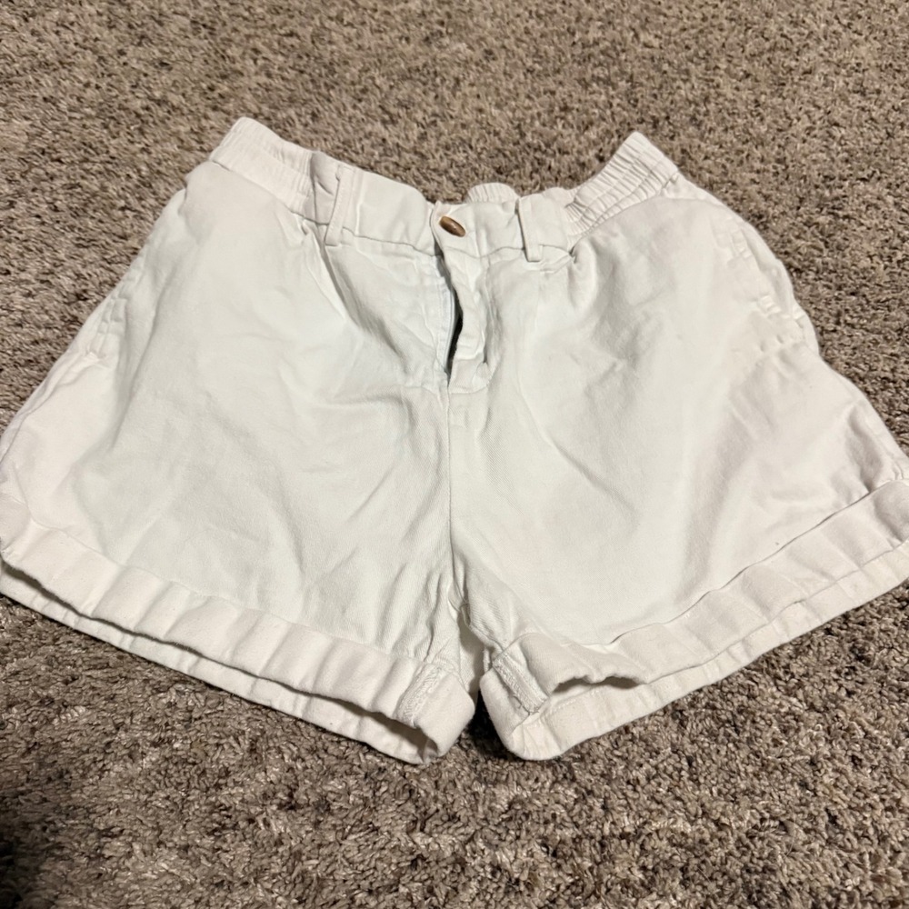 Luvamia Women Light Beige Cuffed Stretch Cotton Shorts Elastic Waist Large